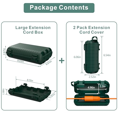 Outdoor Extension Cord Box, 3 Pack Large Waterproof Electrical Box Plug Protector Cable Connection Safety Cover IP54 Water-Resistant for Power Strip, Holiday Light and Decorations, Green - color: 3 Pack Green