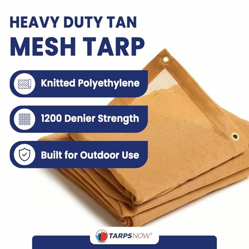 Tarps Now 8' x 10' Tan Mesh Tarp Heavy Duty - 6.8 oz Knitted HDPE - 75% Shade Cloth for Garden, Backyard, Patios - Brass Grommets - UV Resistant Breathable Privacy Screen, Sun Shades Outdoor Patio - size: 8' X 10'