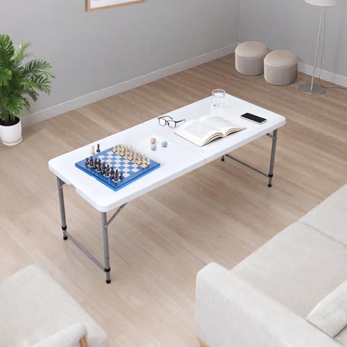 Lakhow Folding Table 4 Foot Portable Heavy Duty Plastic Fold-in-Half Utility Table with Carrying Handle,Indoor Outdoor Small Adjustable Height Folding,Camping and Party,White - color: 4ft-white