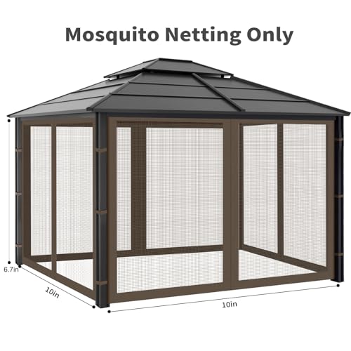 Gazebo Replacement Mosquito Netting Outdoor Universal Gazebo Canopy 4-Panels Screen Sidewalls with Zipper for Patio Garden Yard Backyard (Mosquito Net Only) (10x10, Coffee) - color: Coffee, size: 10x10