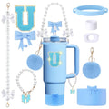 9pcs Stanley Cup Accessories Set- for 30oz 40oz Tumblers with Handle - Bule Kit Includes Bow Straw Topper and Boot, Charm, Pearl Handle Strap & Stickers - Aesthetic Girl Gifts (U) - color: U