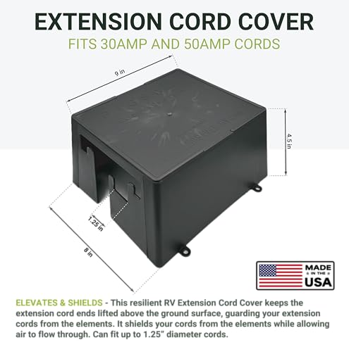 GR Innovations RV Extension Cord Cover | Plug Saver | Outdoor Electrical Cord Cover | Elevates & Shields Outdoor Extension Cords | 30 Amp and 50 Amp | Made in USA