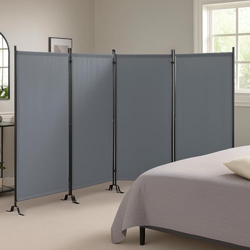 Proman Products - Galaxy 4 Panel Section Privacy Folding Screen Divider, Water Repellent Fabric Room Divider with Black Powder Coated Metal Frame for Indoors or Outdoors (Gray) - color: Grey, size: 4 Panel