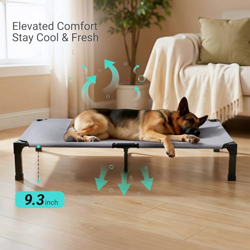 Niubya Elevated Outdoor Dog Bed, Cooling Elevated Pet Cot, Steel-Framed and Non-Slip Feet, Raised Dog Bed with Waterproof, Washable, Breathable Teslin Mesh, 60in - color: Grey, size: 60"L x 36"W x 9.4"H