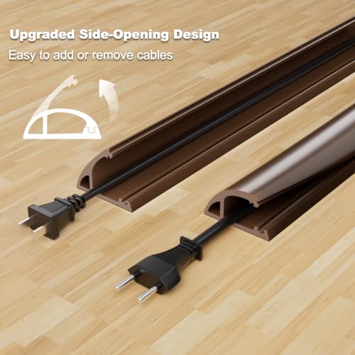 Kneelisa 4FT Side-Open Extension Cord Covers for Wires on Floor,Silicone Power Cable Protector Cord Hider Management Strip,Hide Electric Wire on Carpet,Chord Runner Protective Safety,Brown - color: Brown, size: 4 Feet