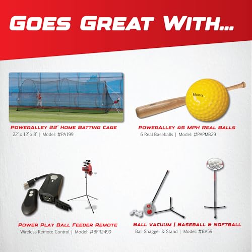 Heater Sports Base Hit Adjustable Real Baseball Pitching Machine – 45 MPH Pitching Speed, Includes Automatic Ball Feeder | Perfect for Hitting and Fielding Training for All Skill Levels