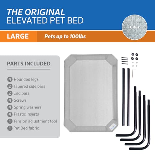 Coolaroo Original Elevated Dog Bed - Breathable Off-The-Ground Pet Bed with Cooling Fabric, Joint Relief & Moisture-Resistant Fabric, 100% Recyclable, Easy Clean, Grey, Large - color: Grey, style: Large Dog Bed