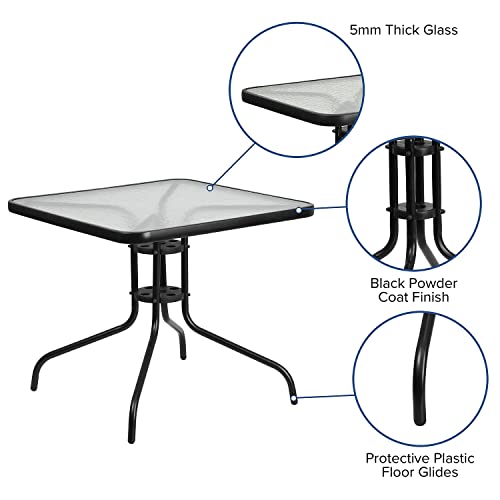 Flash Furniture Barker 31.5" Square Indoor/Outdoor Tempered Glass Metal Frame Side Table - color: Clear/Black, size: 31.5" Square