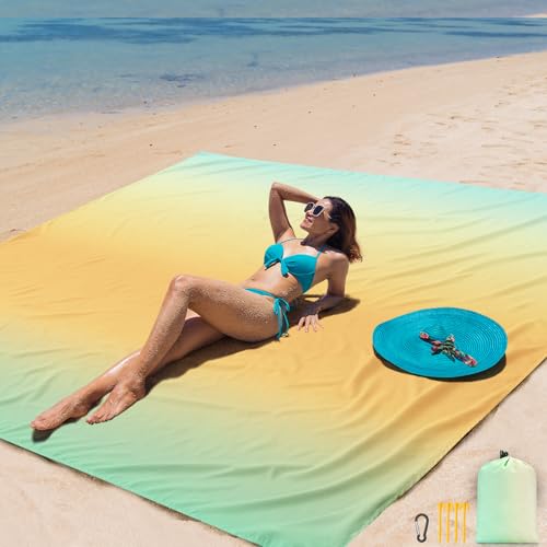 AISPARKY Beach Blanket Waterproof Sandproof Extra Large, Oversized Beach Mat, Quick Drying&Compact&Lightweight, Picnic Blankets Vacation Essentials for Outdoor Beach Camping (79" X 83" (4 Person)) - color: Gradient - California, size: 6'11" x 6'7"