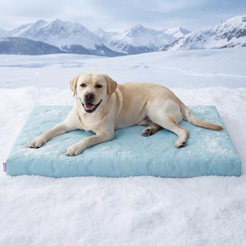 LE SURE Cooling Dog Bed, XXL Q-Max>0.5 Cooling Mat with Removable Washable Cover, Breathable Orthopedic Egg Crate Foam Non-Slip Summer Pad for Extra Large Active/Senior/Long-Haired Pets, 47x29 Inch - color: Cooling Blue, size: 47x29x3.5