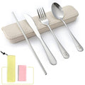 Boulder Bee | Travel Utensils Set | Reusable Camping Cutlery Set | Stainless Steel Flatware Set | Portable Silverware Set with Case | Includes Knife/Fork/Spoon/Straw/Cleaning Cloth/Case (Silver) - color: Silver