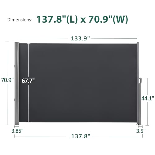 MCombo Aluminium Patio Retractable Side Awning, Fully Assembled Waterproof Sunshade Privacy Screen for Garden, Balcony and Pools (Dark Grey, 71"x138") - color: Dark Grey, size: 71"x138"