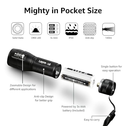 Lighting EVER LED Flashlights High Lumens, Small Flashlight, Waterproof, Adjustable Focus Flash Light for Outdoor, Emergency, Camping, AAA Batteries Included, 2 Pack - color: Black