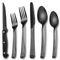 EWFEN 24-Piece Black Silverware Set with Steak Knives, Black Flatware Set for 4, Food-Grade Stainless Steel Tableware Cutlery Set, Mirror Finished Utensil Sets for Home Restaurant, Roman Column - style: Roman Column