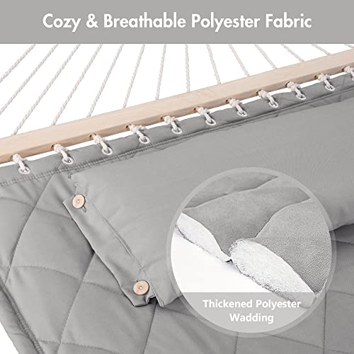ANOW Heavy Duty Hammock with Spreader Bars and Detachable Pillow, 2 Person Hammock for Outdoors Indoors, 450 LBS Weight Capacity, Light Gray - color: Light Gray, size: 2 Person Without Stand