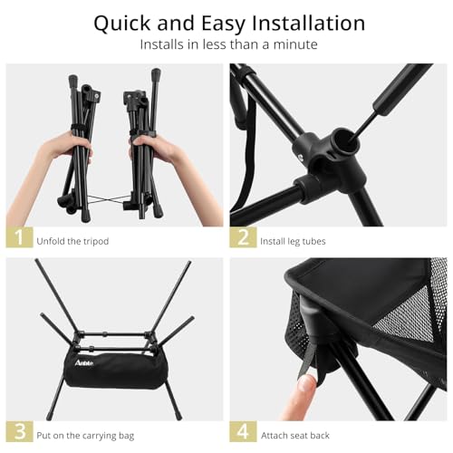 Anbte Extra Height & Width Portable Camping Chair, 400LBS Capacity Compact Folding Chair with Square Frame Quick Setup Storage Bags on Both Sides, Ideal for Camping Hiking Beach Picnic Outdoor, Black