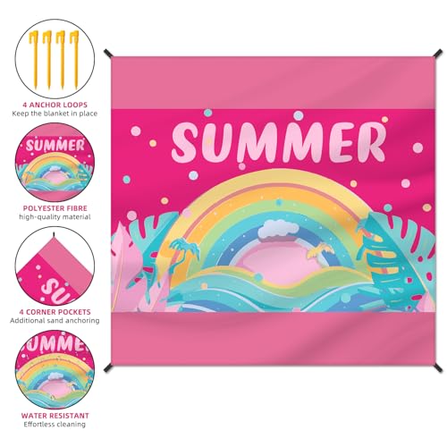 DPWCVM Beach Blanket Waterproof Sandproof Large Beach Mat 79" X 83" for 2-4 Adults Sand Free Mat Quick Drying,Lightweight & Durable with 4 Stakes & 4 Corner Pockets for Beach Travel Camping.(Pink) - color: Pink, size: 79" X 83"