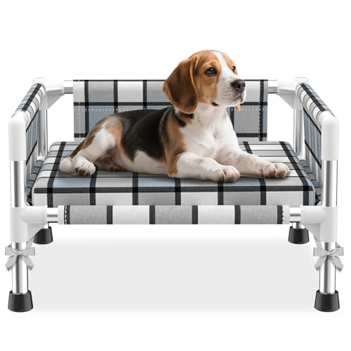 Elevated Raised Outdoor Dog Bed - Cooling Washable Dog Cot with Guardrail, Durable & Breathable Cotton Mesh Pet Hammock Beds with Stainless Steel Pipe Frame for Small Pets (Cushion-S) - size: Cushion-S