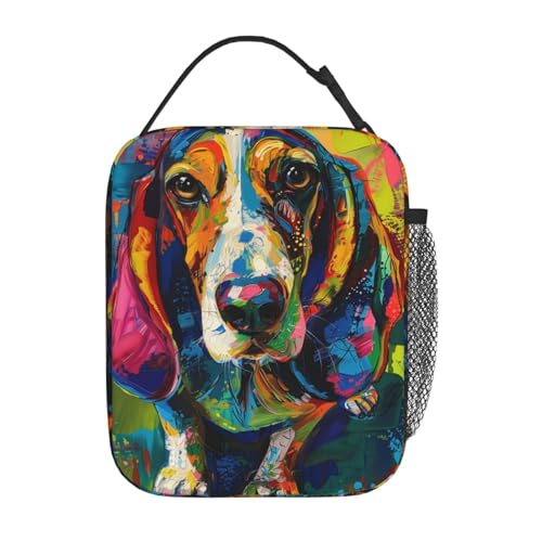 Reusable Basset Hound Lunch Box for Kids Girls Boys Women Adult, Insulated Cute Abstract Dog Lunch Bag,Polyester Cooler Handbags Case for School Picnic Work Travel Beach or Hiking - color: Basset Hound