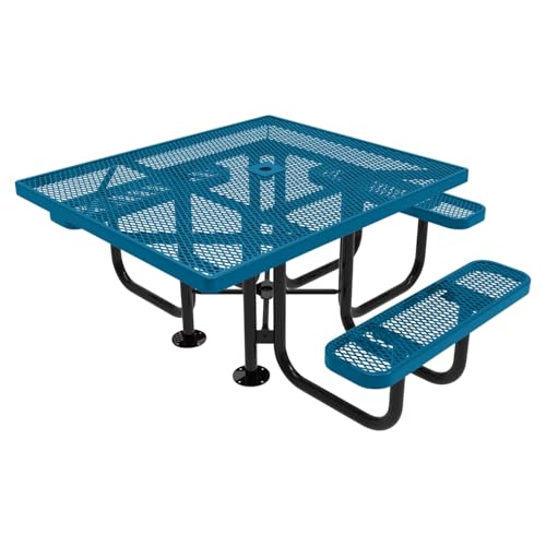 COATEDOUTDOORFURNITURE Heavy-Duty Portable ADA-Compliant Outdoor Picnic Table with Umbrella Hole, Expanded Metal Patio Dining Furniture Made in America (46" Square Top, Light Blue) - color: Light Blue, Expanded Metal, size: 46 In, Square Handicap