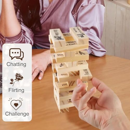 48Pcs Super Naughty Block Tower Game, Couple Adult Valentine Tumbling Tower Block Game for Date Night Ideas, Stacking Wooden Blocke for Grown Ups