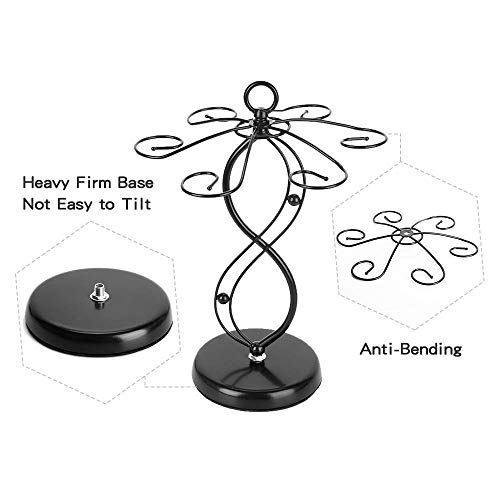 FOMANSH Countertop Wine Glass Holder - Freestanding Tabletop Stemware Storage Rack Metal Glasses Display Rack Black with 6 Hooks - color: Black-Double 8