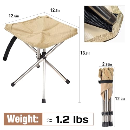Ultra-Lightweight Camping Stoo - 260lbs Capacity | 13.8in Expanded Height | 1.2lbs Ultra-Light & Waterproof | 1-Pull Quick Setup for Camping, Hiking, Fishing, BBQ & Waiting in Line (Khaki) - color: Khaki