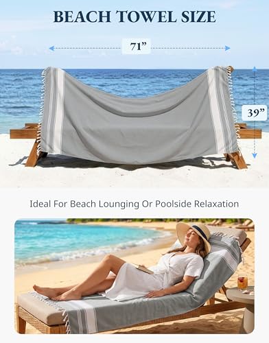 LANE LINEN Beach Towel, Oversized Beach Towel 39"x71", Lightweight Beach Essentials for Women, Large Pool Towel, Absorbent & Quick Dry, Sand Free Beach Towel - Alloy - color: 03: Alloy, size: Pack of 1