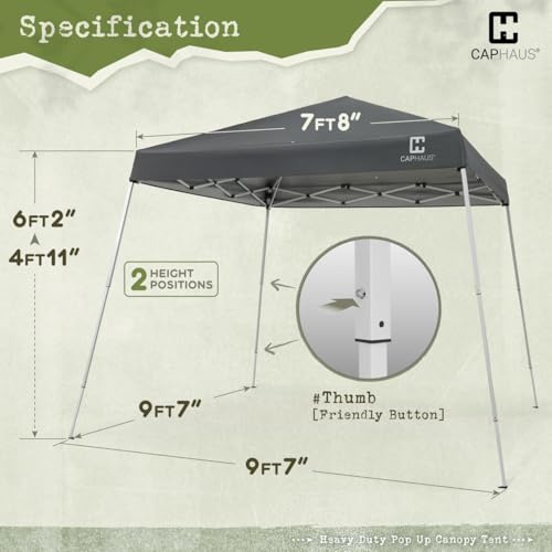 Fencer Wire 8x8ft Top Slant-Leg Pop Up Canopy Tent, Heavy-Duty Commercial Grade with 10x10 Base, Patented One-Push Central Locking, Portable & Instant Folding Shelter with Carry Bag, Dark Grey - color: Dark Grey, style: 8x8