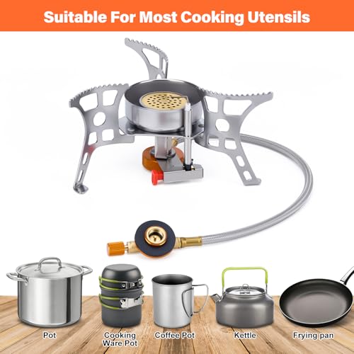 WADEO 3900W Windproof Camping Stove, Camping Gas Stove with Piezo Ignition, Backpacking Stove Portable Camping Stove with Two Fuel Canister Adapter for Outdoor Backpacking Hiking and Picnic - style: 3900W