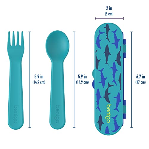 Bentgo Kids Utensil Set - Reusable Plastic Fork, Spoon & Storage Case - BPA-Free Materials, Easy-Grip Handles, Dishwasher Safe - Ideal for School Lunch, Travel, & Outdoors (Shark) - color: Sharks