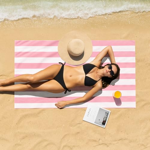 Touchat 4 Pack Beach Towels Oversized 30'' x 60'' Microfiber Pool Swim Bath Camping Travel Cabana Stripe Quick-Dry Super Absorbent Lightweight Sand Free Towel for Adults, Multi-Functional，Pink - color: Pink3