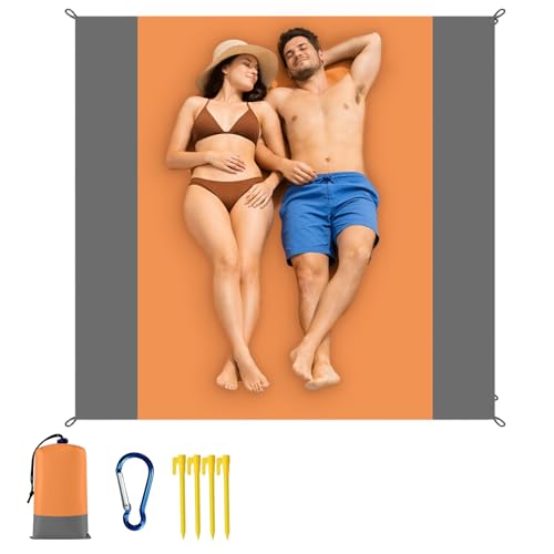 Waterproof Outdoor Mat Sandproof Blanket Lightweight Camping Ground Cover for Family Travel Relaxing Picnic Use 1 Pcs(Grey Orange) - color: Grey Orange