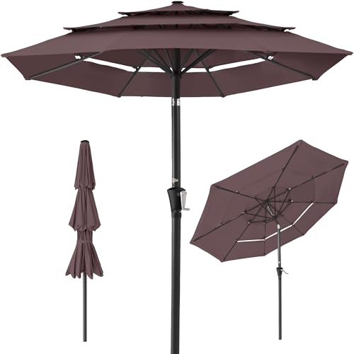 Best Choice Products 10ft 3-Tier Market Patio Umbrella, Outdoor Sun Shade with Tilt, Crank Lift, 8 Ribs for Backyard, Deck, Poolside - color: Deep Taupe