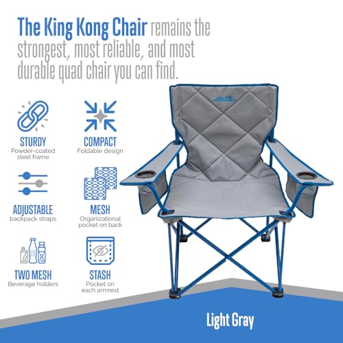 ALPS Mountaineering King Kong Camping Chairs for Adults with Mesh Cup Holders and Pockets, Built Durable and Reliable with Compact Foldable Steel Frame - color: Light Gray