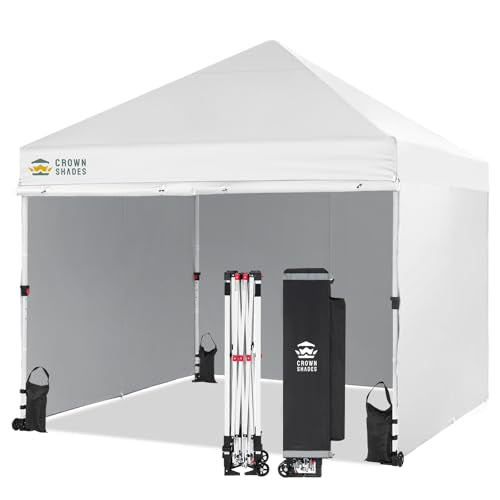 CROWN SHADES Pop Up Canopy Tent, 8x8 Commercial Canopy Tent with 4 Sidewalls, 4" Wheels, 4 Upgraded Weights, Patented Centerlock, 400D Fabric, Sto'N Go Bag, White - color: White, size: 8x8 Tall Center