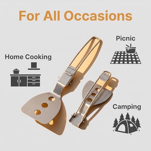 Outdoor Camping Stainless Steel Folding Spatula Sets, Lightweight Thickened Turner Tableware Spoon Cooking Utensils - color: style1