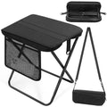 Portable Folding Camp Stool with Side Pocket, Taller Foldable Camping Stool for Adults, Metal Backpacking Stool Lightweight Mini Folding Chair, Compact Camping Seat Travel Fishing Hiking Mobile Chair