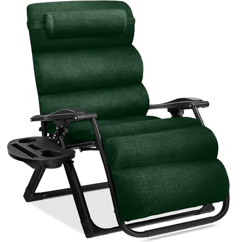 Best Choice Products Oversized Zero Gravity Chair, Folding Outdoor Patio Recliner, XL Anti Gravity Lounger w/Removable Cushion, Cup Holder, Side Tray, 350lb Capacity - Forest Green - color: Forest Green