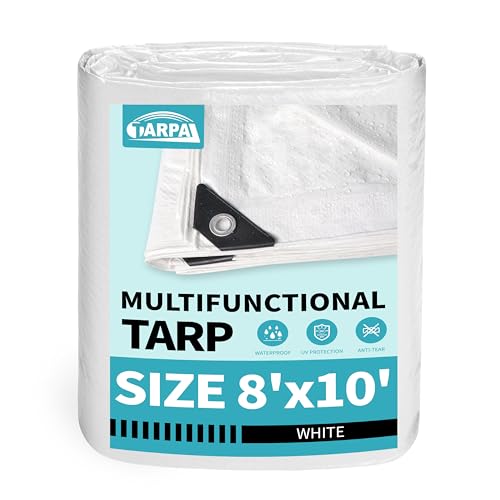 TARPAL 8x10 Feet White Tarp Waterproof Lightweight tarps Multipurpose Protective Cover All Purpose Poly Tarps Cover for Firewood Outdoor Furniture etc - color: White, size: 8x10 Feet-Finished size