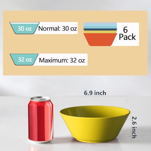 Unbreakable Large Cereal Bowls Set of 6, 32 Ounce BPA-Free Microwave & Dishwasher Safe Salad Bowls, Stackable Multicolor Kitchen Bowls for Serving, Soup, Oatmeal, Pasta, Camping & Daily Use - color: Multicolor, size: 32 oz