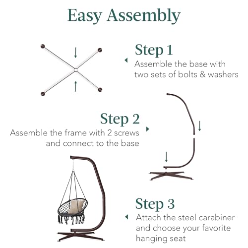 Best Choice Products Metal Hanging Hammock C-Stand for Chair/Weather-Resistant Finish, Offset Base - Stand Only - Brown - color: Brown