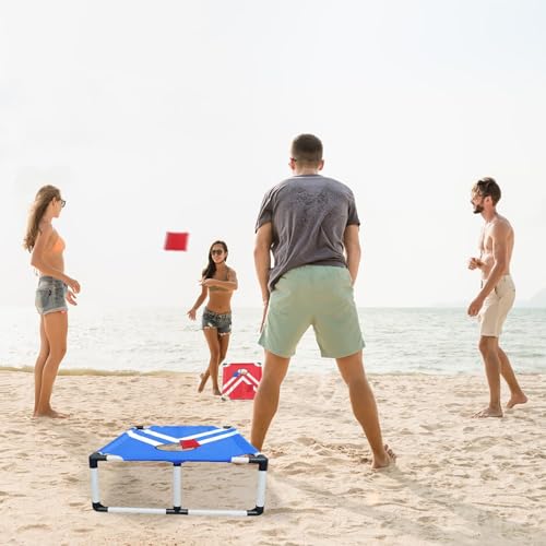 Portable Cornhole Set with 2 Collapsible Cornhole Boards, 8 Cornhole Bean Bags and Carrying Case for Yard Toss Game, Indoor Outdoor Camping Games for Family Parties (3 x 2-feet) - color: Blue Red