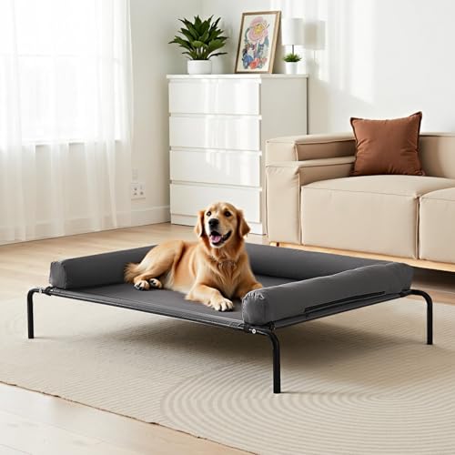VEVOR Elevated Dog Bed for Large Dogs, Portable Raised Dog Cot with Washable Pillow, Indoor & Outdoor Pet Cooling Raised Hammock Bed with Steel Metal Frame and Breathable Teslin Mesh, XL, Gray - size: XL