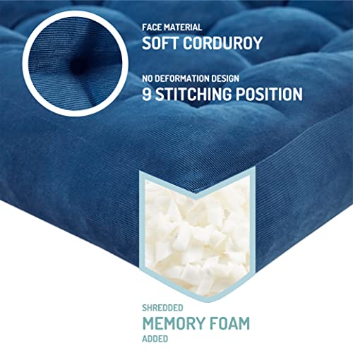 Degrees of Comfort Square Large Pillows Seating for Adults, Tufted Corduroy Floor Cushions for Living Room Tatami, Navy Blue, 22x22 Inch - color: Square | Navy | 1 Pack, size: 1 Pack