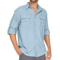 Mens Safari Shirts Long Sleeve UV Protection Hiking Fishing UPF 50+ Quick Dry Camping Travel Shirts - color: Blue, size: X-Large