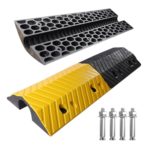 Rubber Cable Protector Ramp Anti-Slip Wear-Resistant Outdoor Cable Cover Yellow Black Striped Cable Protector for Parking Lots(9.5x35x100cm/3.7x13x39in) - size: 9.5x35x100cm/3.7x13x39in
