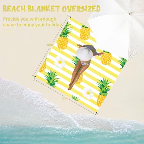 Beach Blanket Waterproof Sandproof 1-7 Adult Oversized 78 '' × 81 '' Lightweight Durable Compact Sand Free Extra Large Beach Mat for Travel Camping Hiking Picnic - color: Pineapple, size: 78“x81”