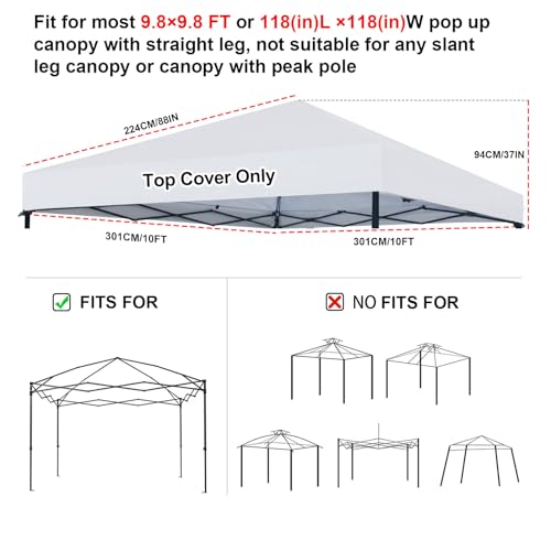 Joramoy 10×10 Canopy Replacement Top Only, Waterproof Pop Up Canopy Tent Top Cover with Ropes, Instant Canopy Top Sunshade Sliver Coated for Outdoor Garden Patio Camping (White) - color: Silver-coated White, size: 118"×118" Top Only(301×301cm）