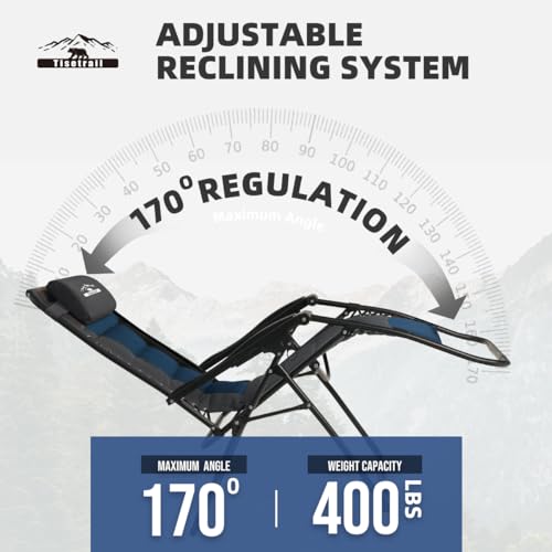 Zero Gravity Lounge Chairs - Set of 2 Oversized Reclining Patio Chairs with Adjustable Pillow & Cup Holder (500lbs Capacity, Black/Blue) - color: Black & Blue, size: X-Large/2 PCS